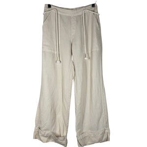 Calypso St Barth Wide Leg Linen Blend Cuffed Pants Cream PullOn Vacation Size XS